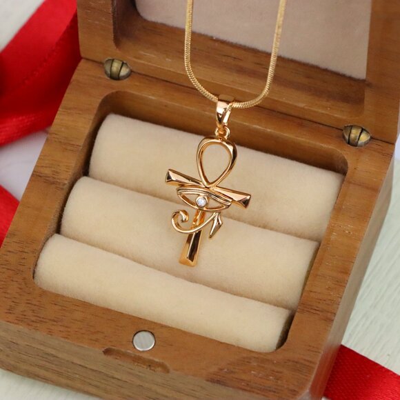 "Eye of Horus Rose Gold Pendant with Ankh Symbol for Protection, XPPT1535 - Picture 7 of 13